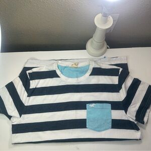 Hollister Navy & White Striped Tee with Light Blue Pocket